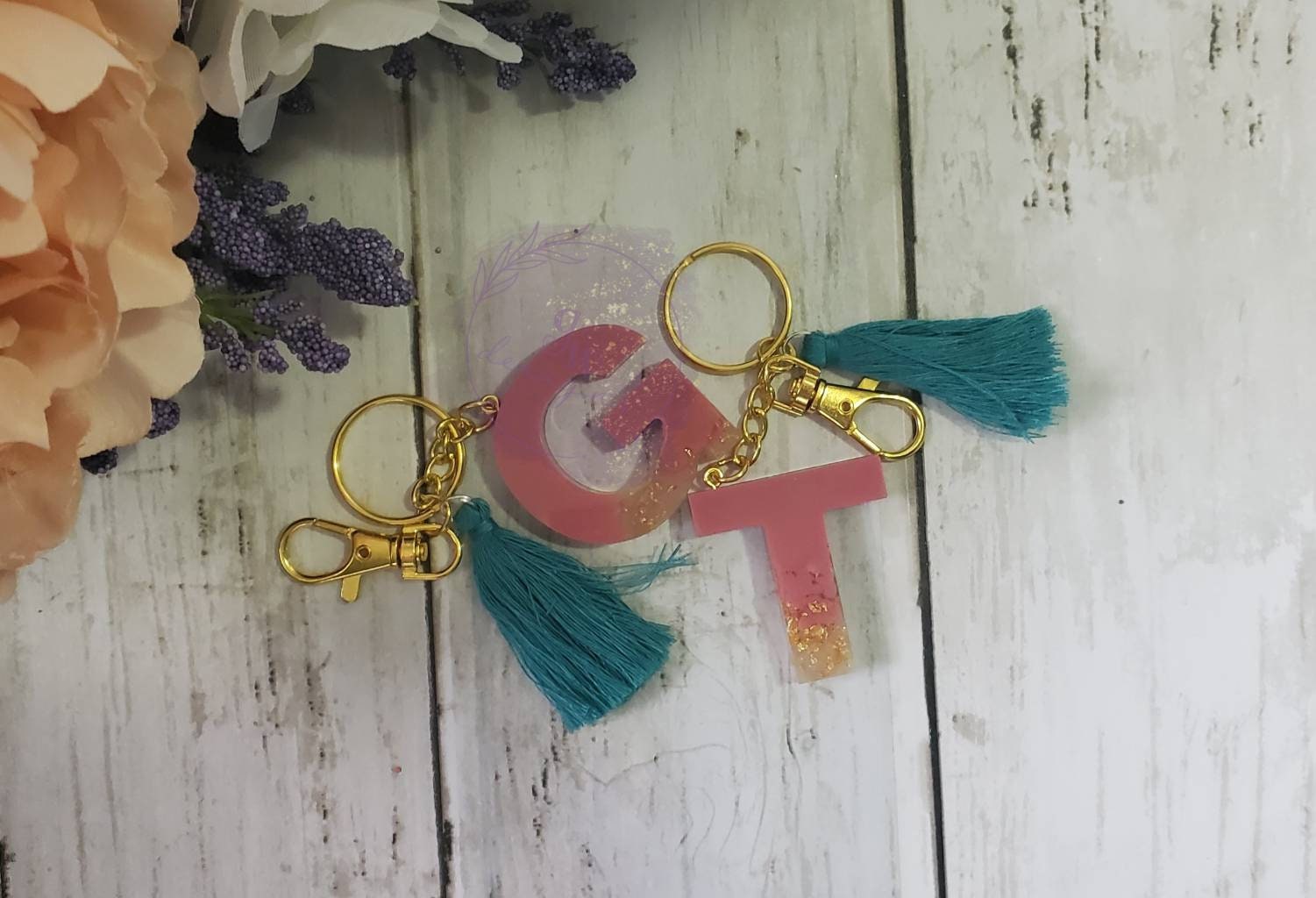 Rose and Gold Foil Flake Keychain
